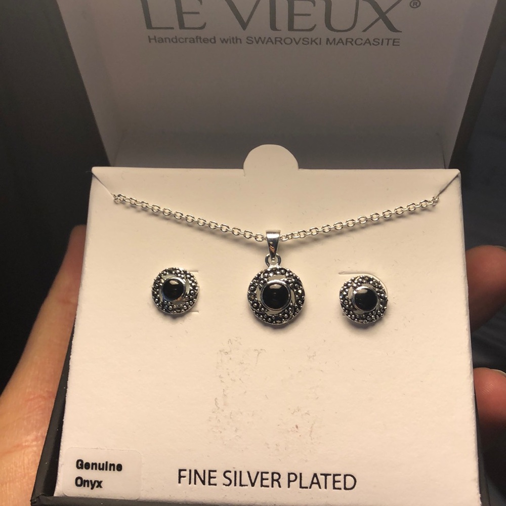 Le Vieux Swarovski Marcasite pendant and earrings